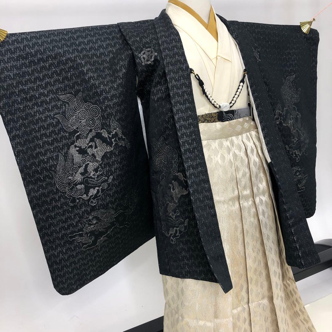 七五三★男児　羽織　着物　袴セット★3歳～5歳 ★黒　ラメ★★　 u-346
