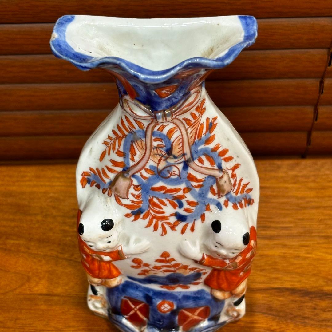 江戸時代　古伊万里　赤絵　唐子　掛け花入　花瓶　花器