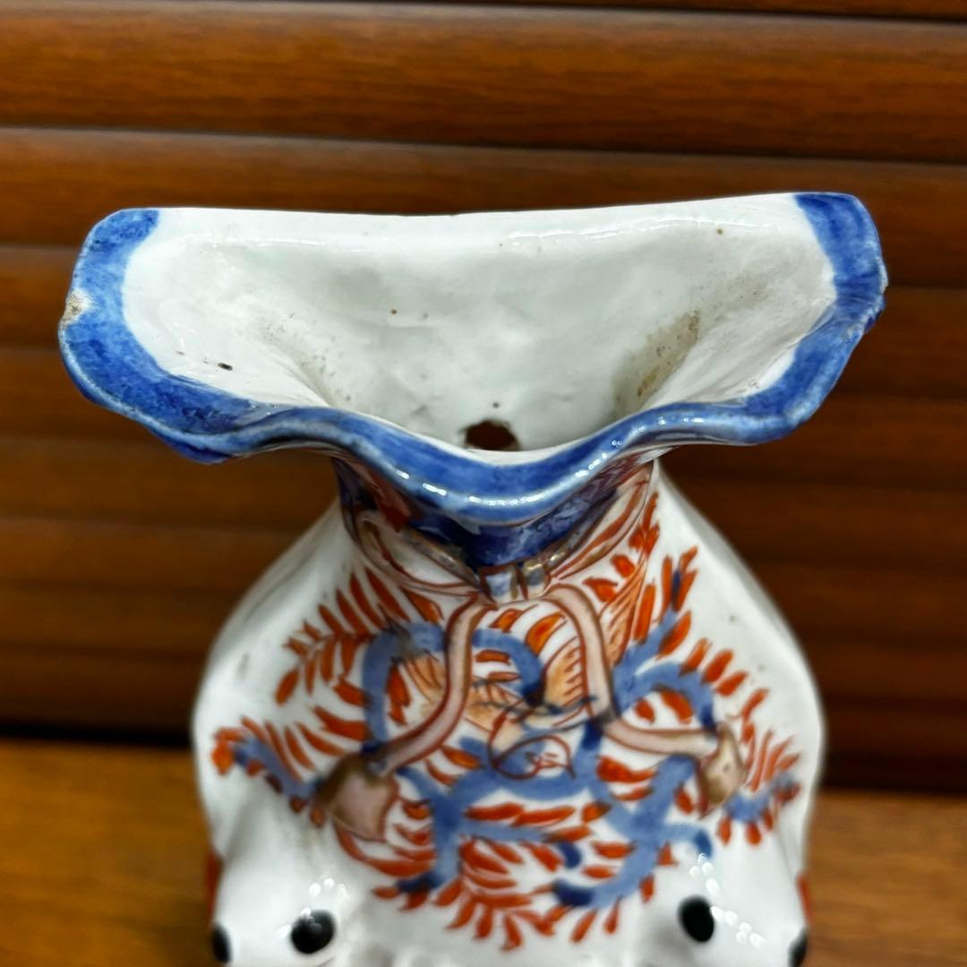 江戸時代　古伊万里　赤絵　唐子　掛け花入　花瓶　花器