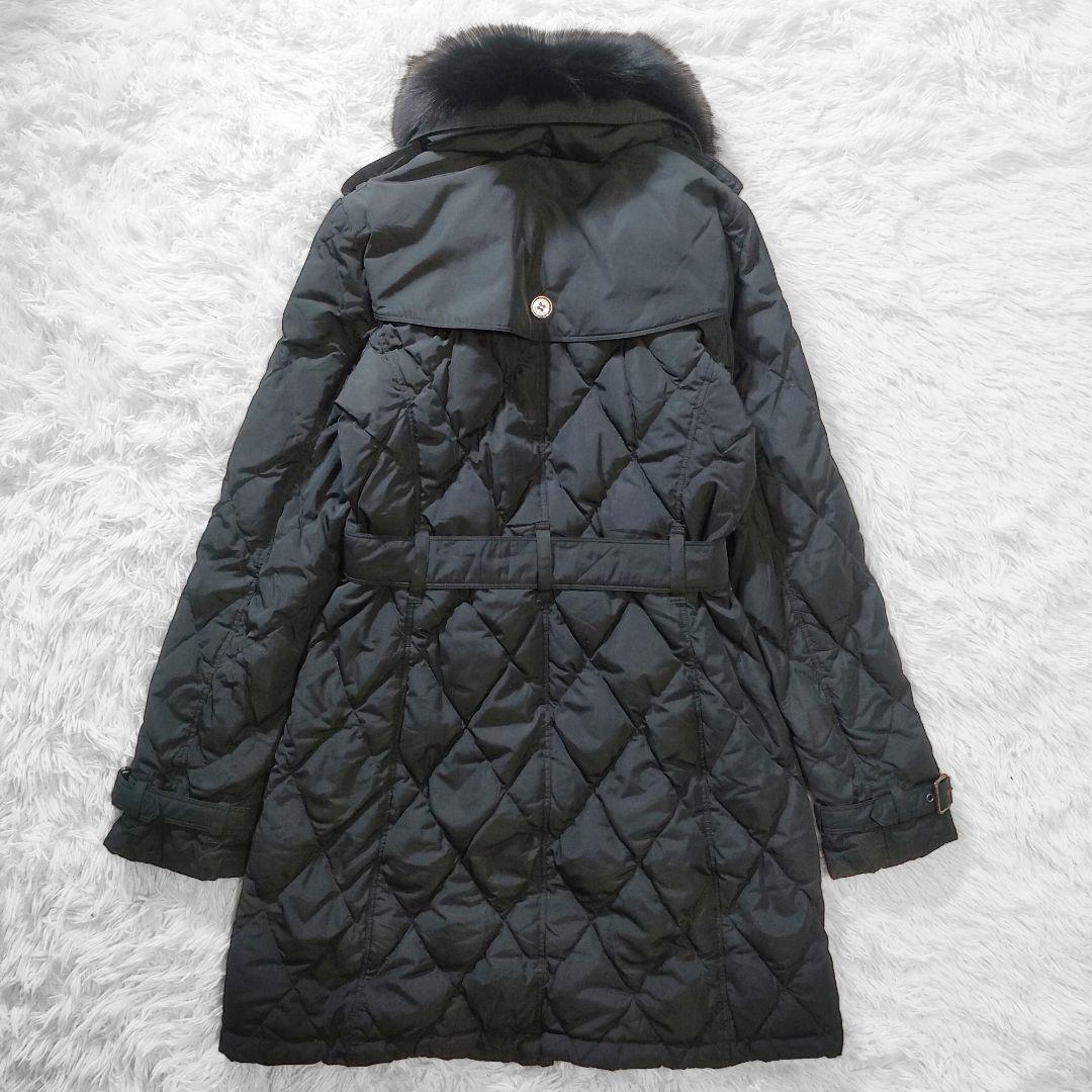 バーバリーロンドン　ダウンコート　フォックスファー　シャドーチェック　黒　40
