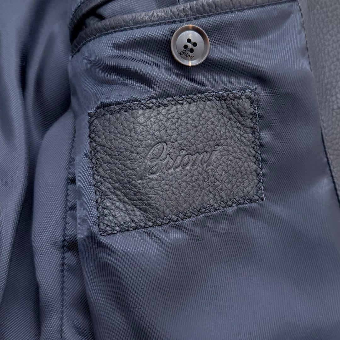 極美品 Brioni バイカーブルゾン レザージャケット 56サイズ ネイビー