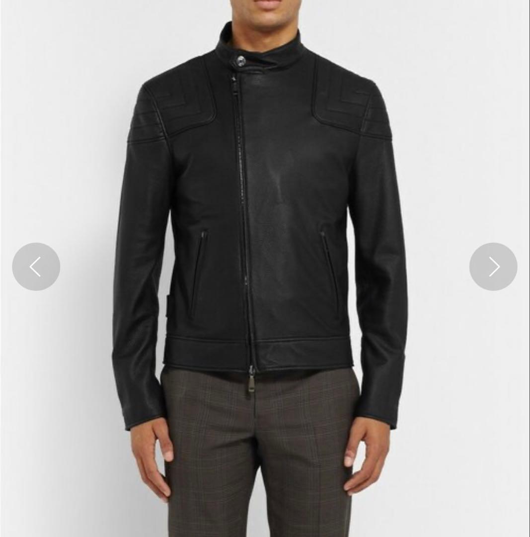 極美品 Brioni バイカーブルゾン レザージャケット 56サイズ ネイビー