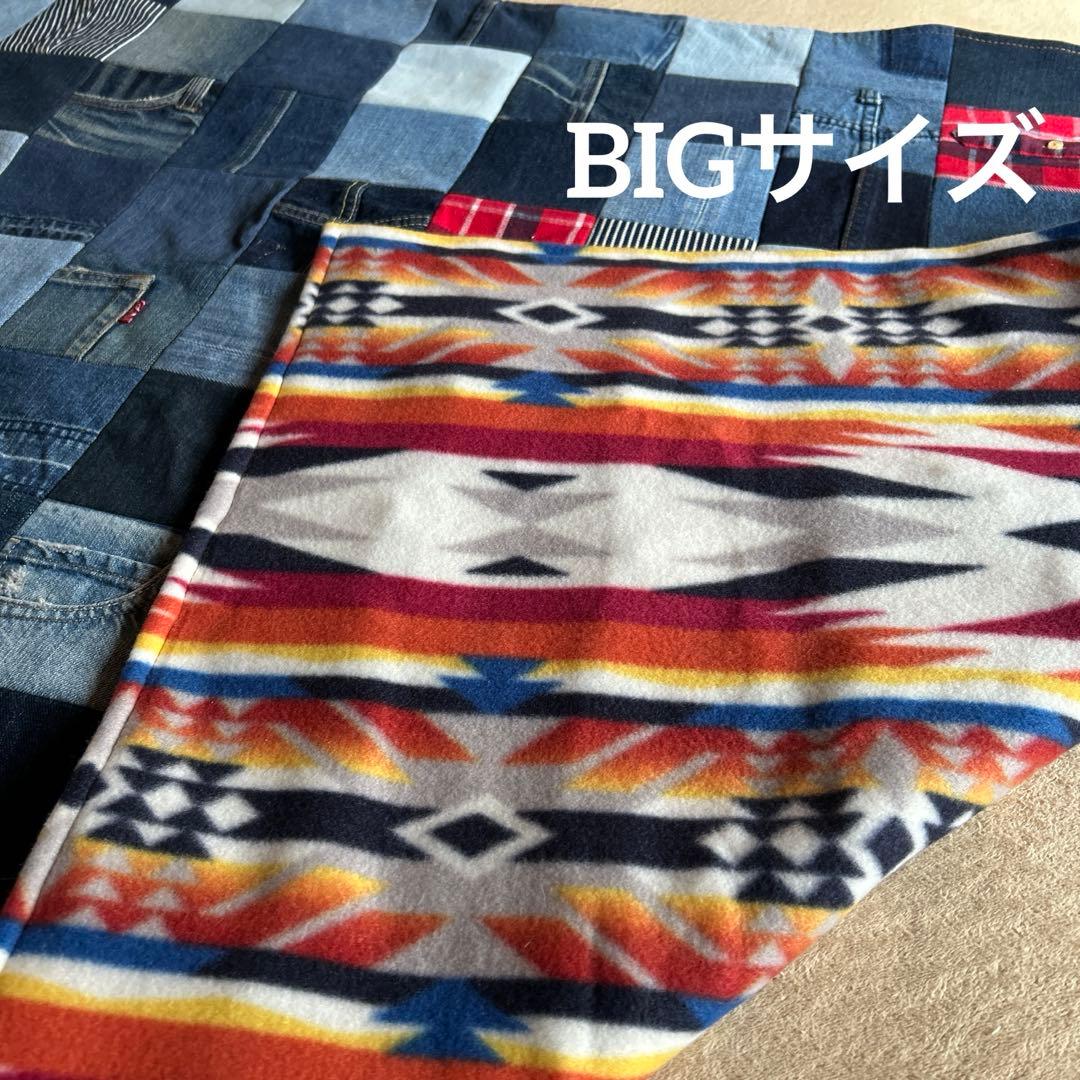 デニムリメイクブランケットマルチカバーラグ１点もの