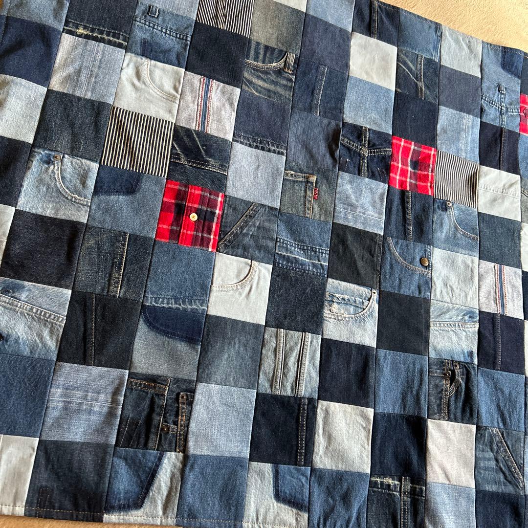 デニムリメイクブランケットマルチカバーラグ１点もの