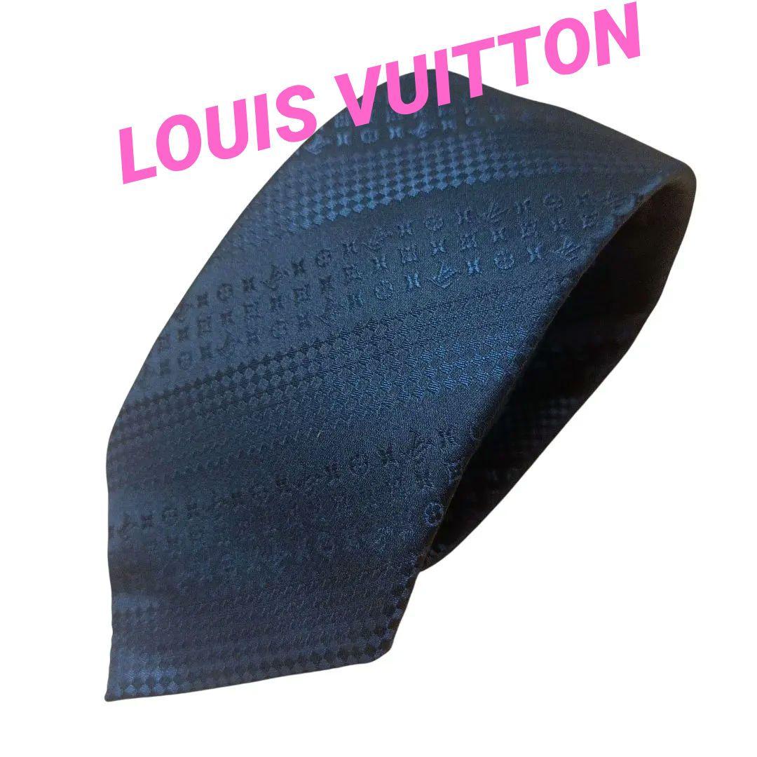 ルイヴィトン ネクタイ　モノグラム マイクロダミエ ネイビー