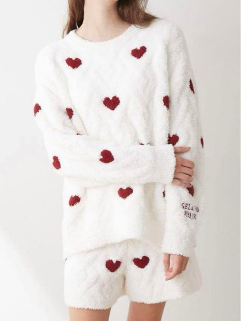 美品 gelato pique ハートジャガードプルオーバー＆ショートパンツ