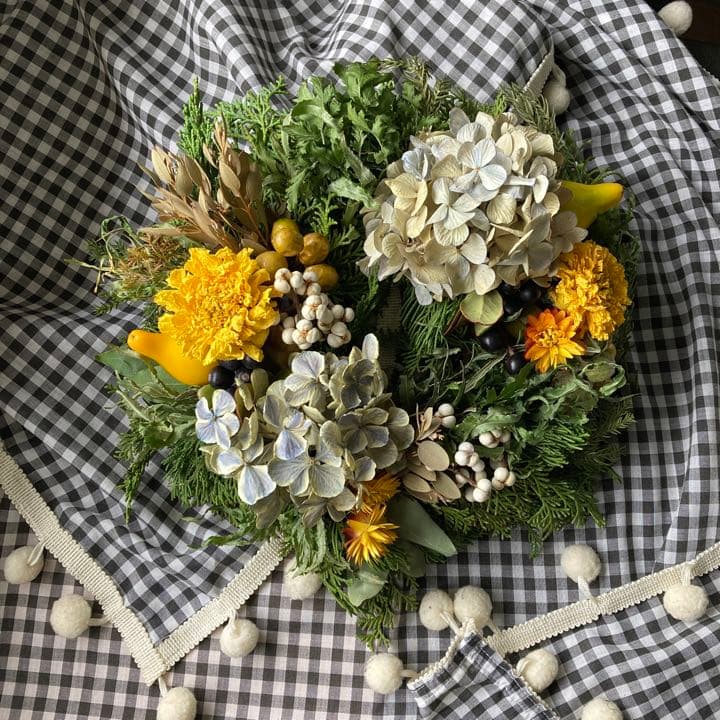 レモンイエロー　クリスマスリース　新春リース　グリーンリース　クリスマス