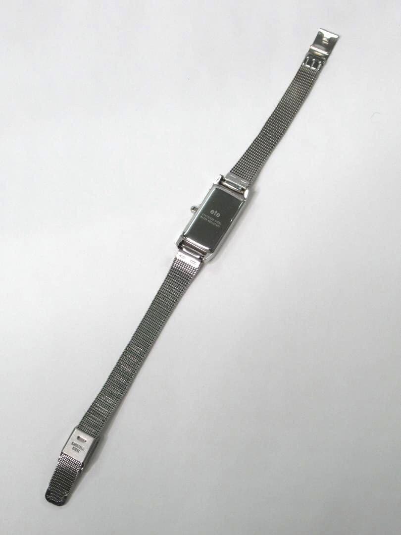 ete エテ レクタングルフェイス メッシュベルト シルバー 腕時計 1Pダイヤ