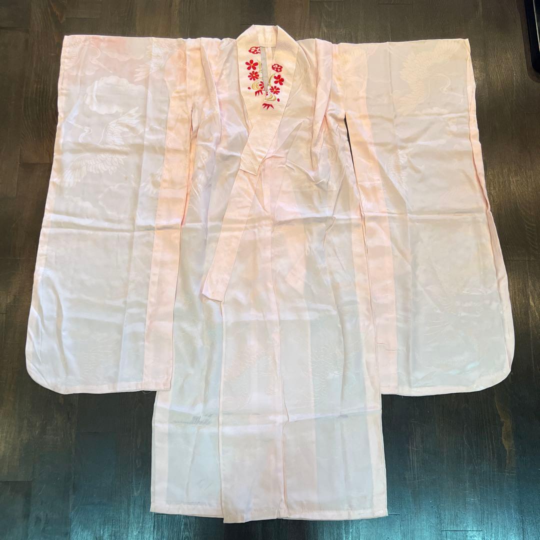 アンティーク 七五三 七歳 着物 作り帯 草履他小物一式 フルセット 御所車 絹