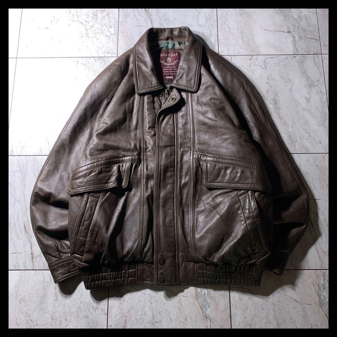 短丈 中綿 ラムレザー A-2 フライトジャケット 茶色 キルティング裏地 L