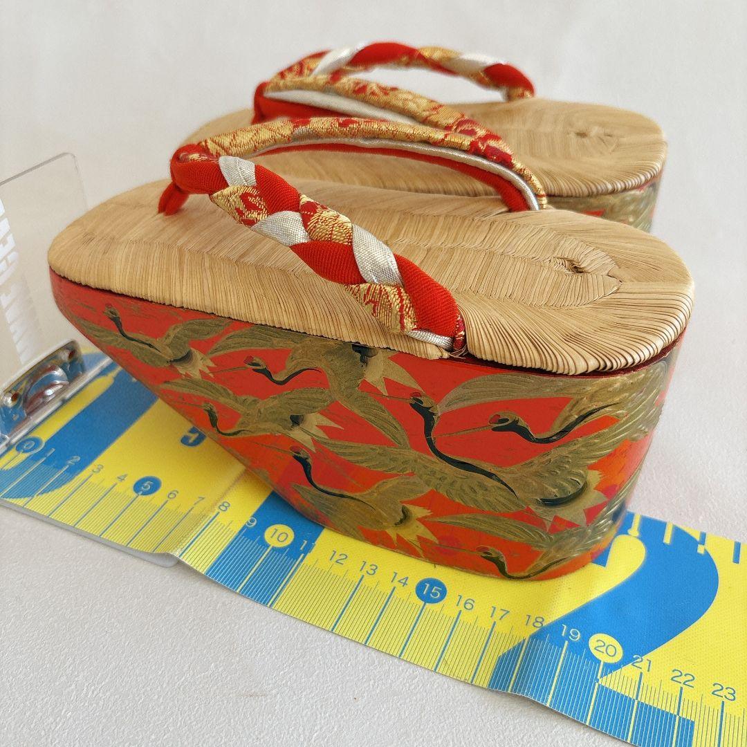 七五三　7歳女の子　ぽっくり　20ｃｍ　鶴　鼻緒三つ編み　中古品　61255