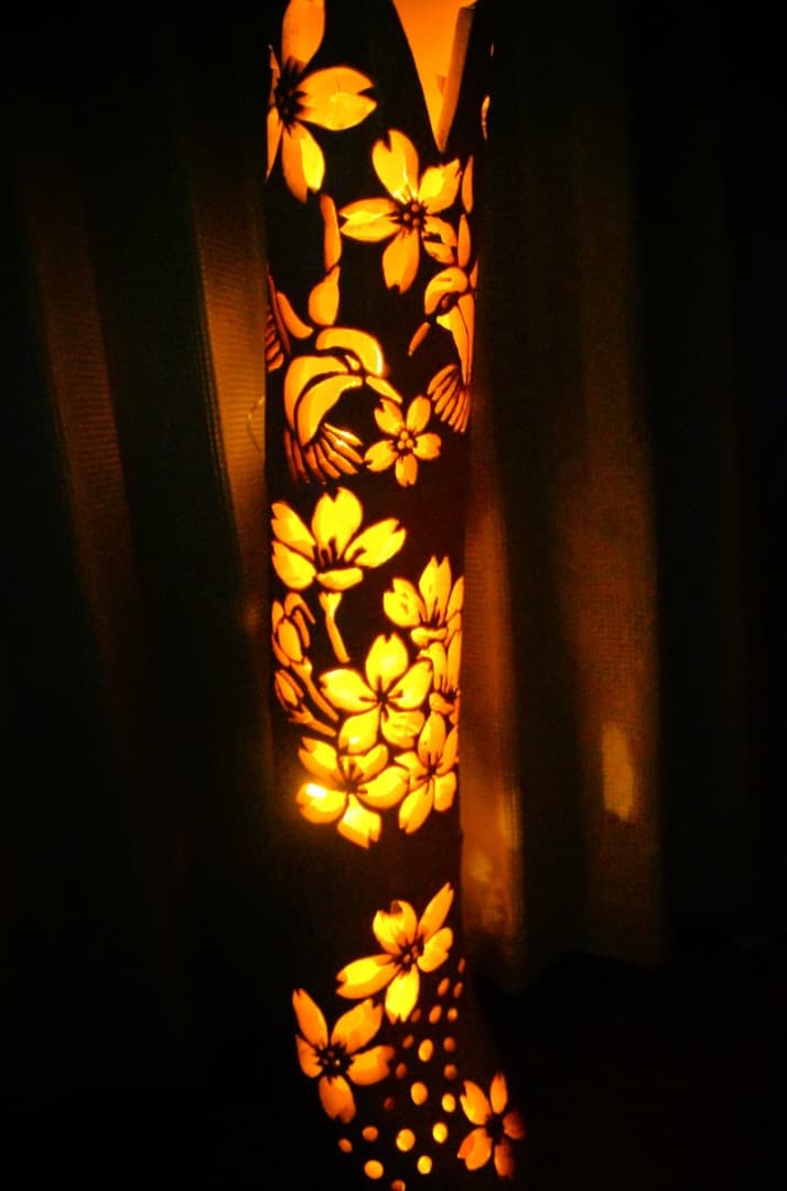 竹灯り　〜鳥たちの花見〜　竹灯籠　希少★極太変形孟宗竹