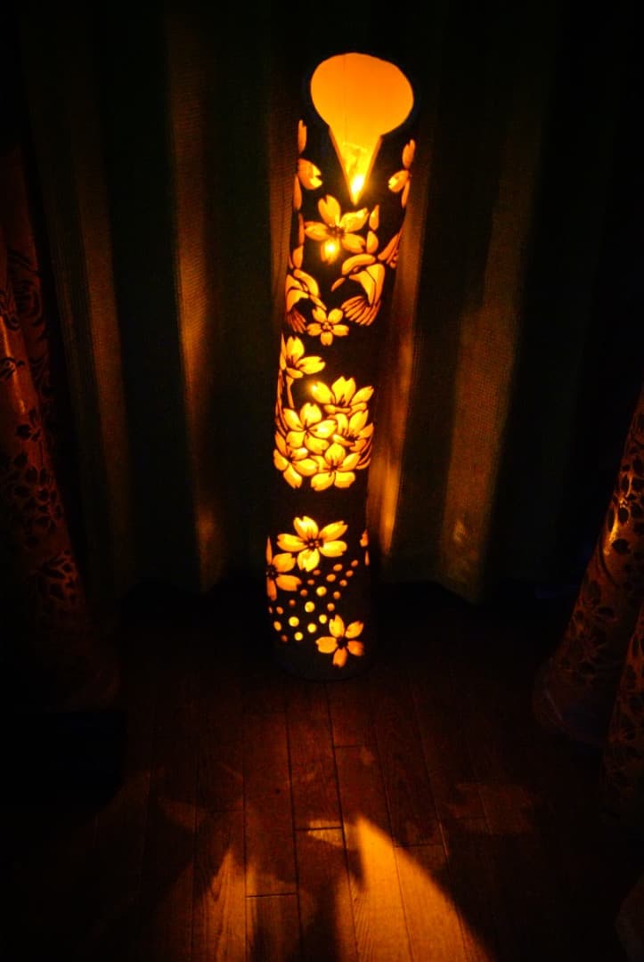 竹灯り　〜鳥たちの花見〜　竹灯籠　希少★極太変形孟宗竹