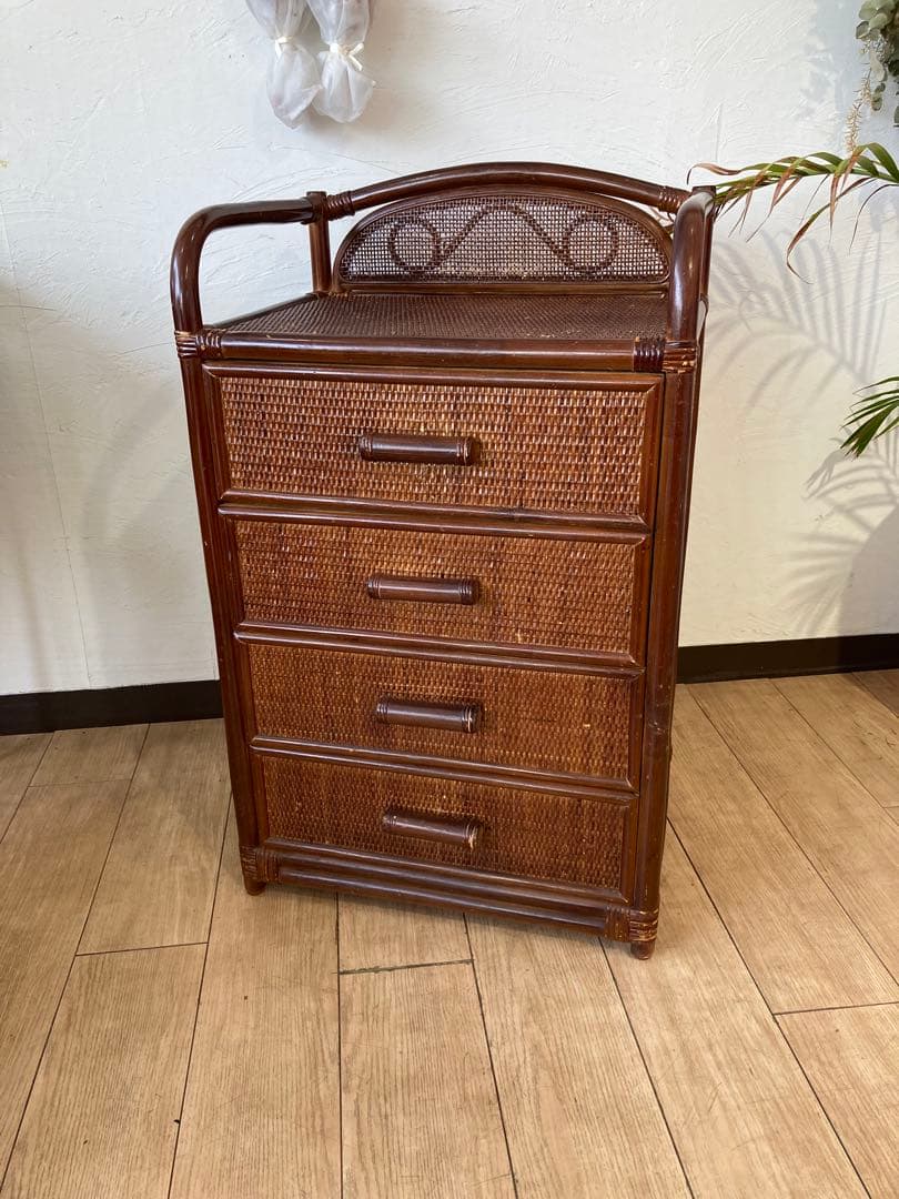 ラタン籐チェスト 家具 4段 タンス　レトロ アンティーク