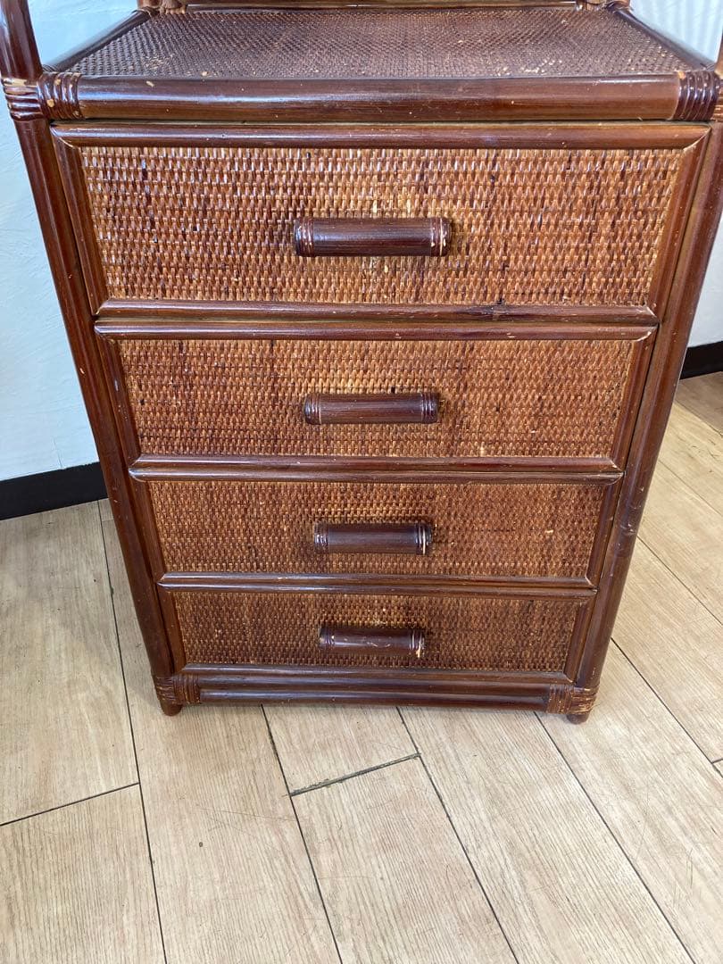 ラタン籐チェスト 家具 4段 タンス　レトロ アンティーク