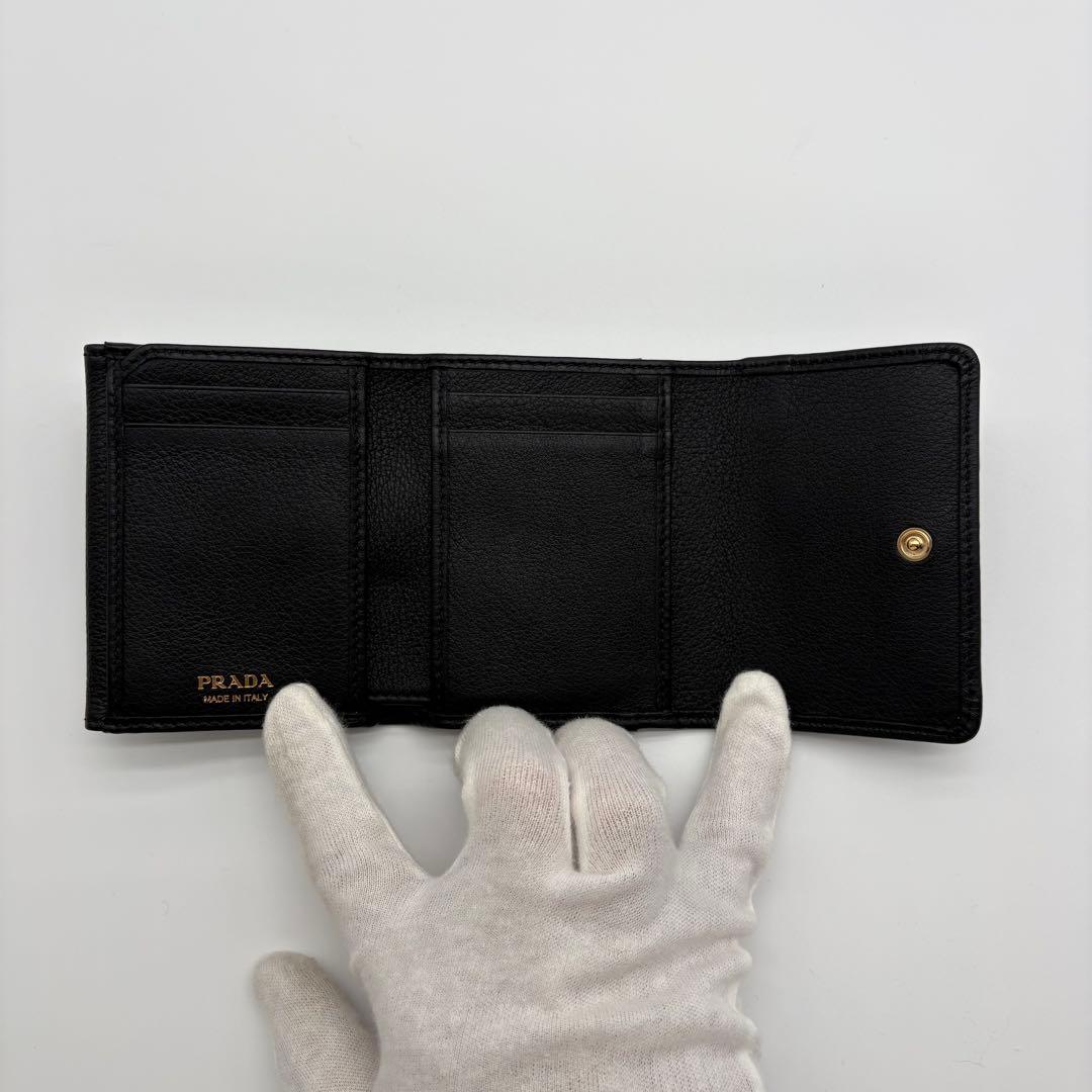 極美品✨プラダ 1MH043 ソフトレザー 三つ折り財布 黒 RFID ICタグ