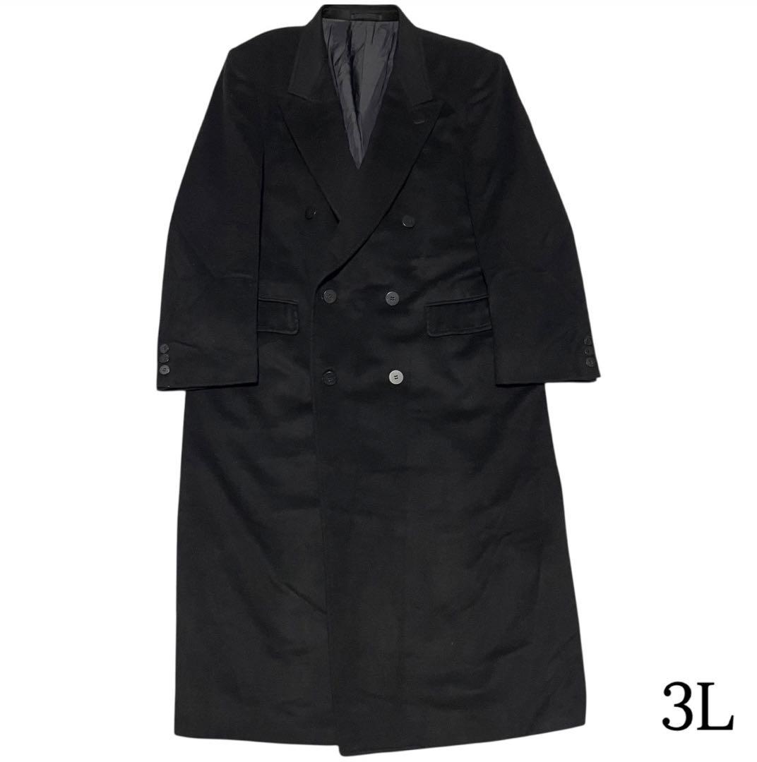 【カシミヤ100%×大きいサイズ】マキシ丈ダブルチェスターコート ブラック 3L