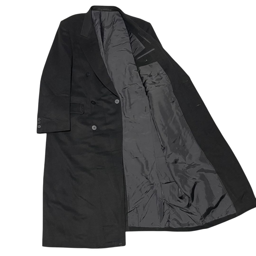 【カシミヤ100%×大きいサイズ】マキシ丈ダブルチェスターコート ブラック 3L