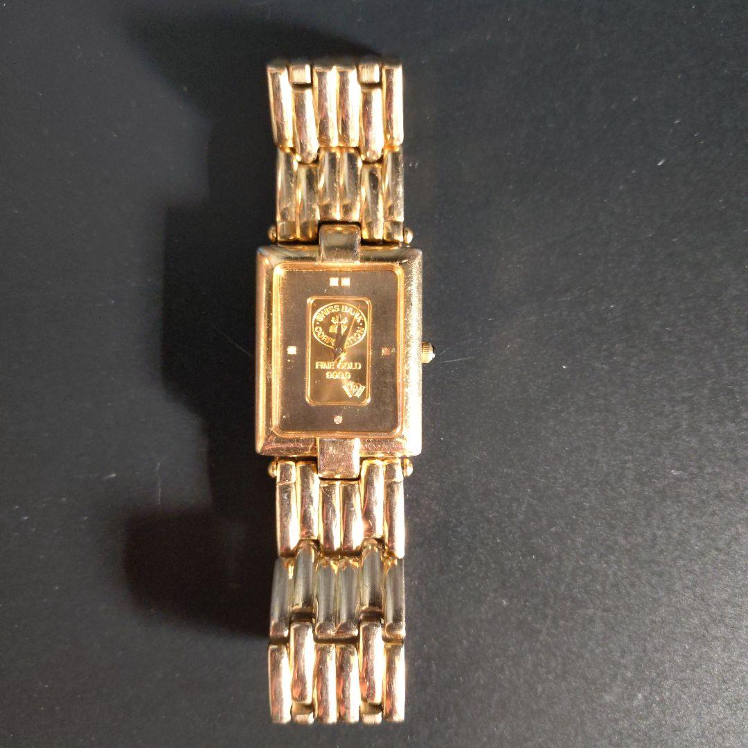 ゴールド クォーツ腕時計 長方形ケース