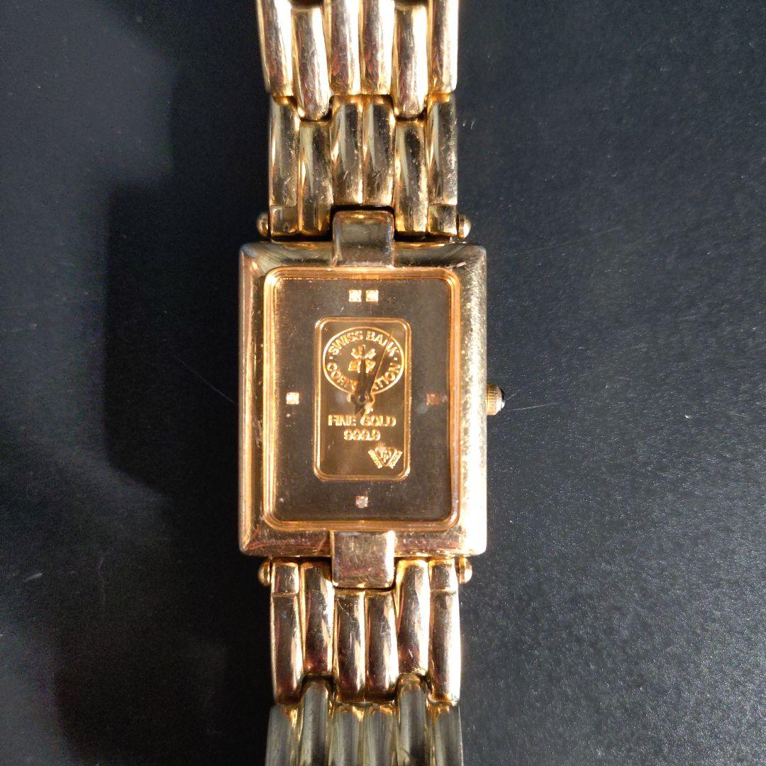 ゴールド クォーツ腕時計 長方形ケース