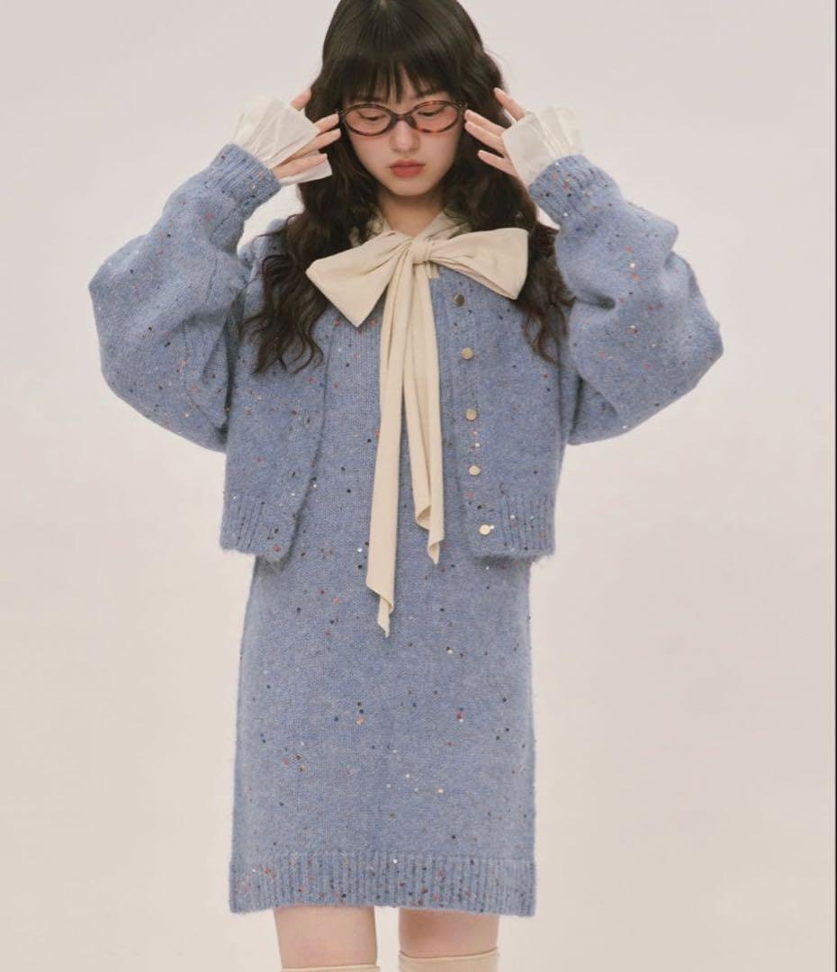 ロワンニュイ loin nuit スパンコールニットセットアップ