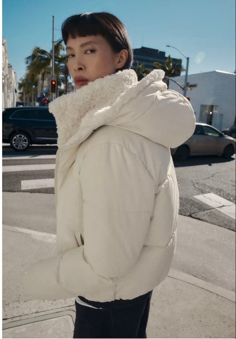 【ZARA】フェイクシープスキンフード付き撥水ウィンドブレーカー アノラック S