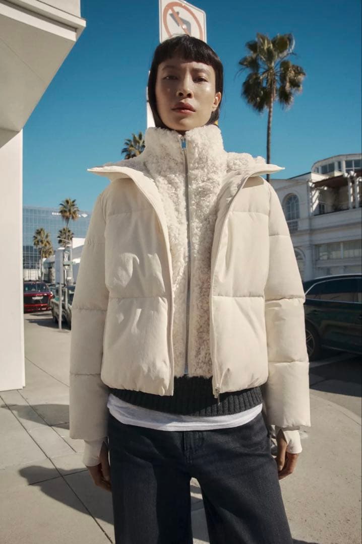 【ZARA】フェイクシープスキンフード付き撥水ウィンドブレーカー アノラック S