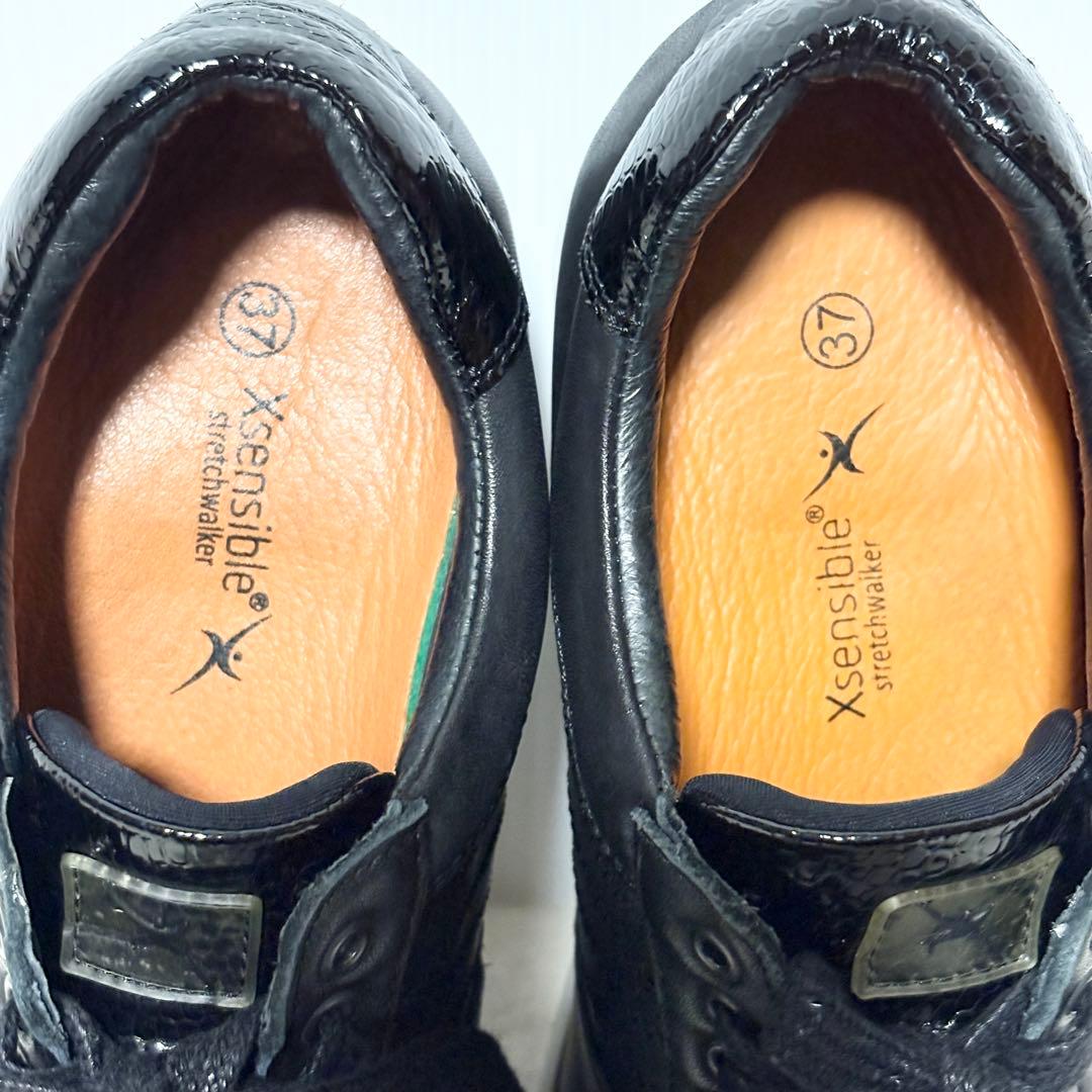 【Xsensible】 ストレッチウォーカー 37 黒 革 健康 綺麗 23.5