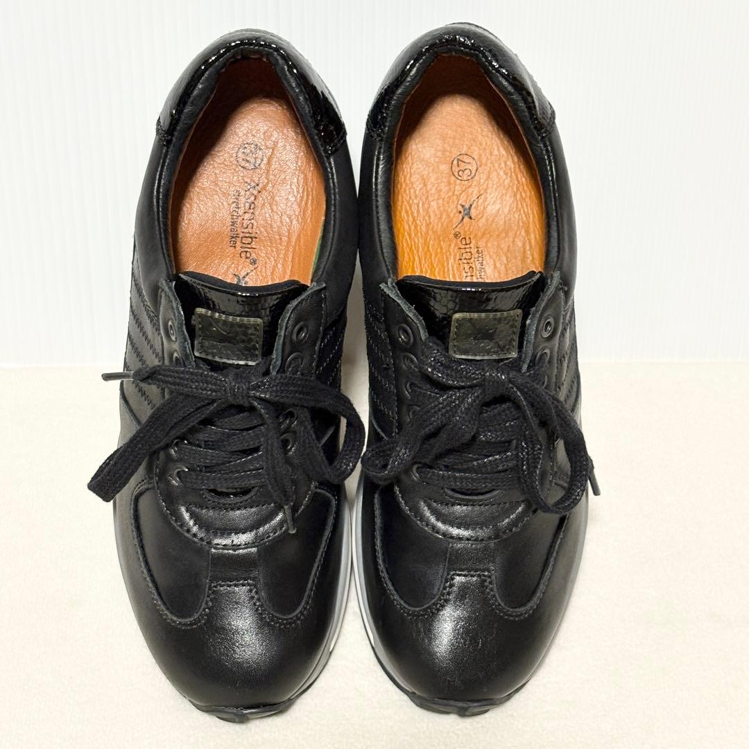 【Xsensible】 ストレッチウォーカー 37 黒 革 健康 綺麗 23.5