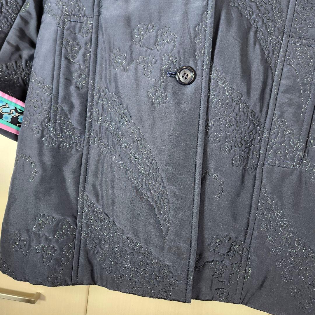 美品　レオナール 中綿　シルク100% ロングコート 襟 フォックスファー