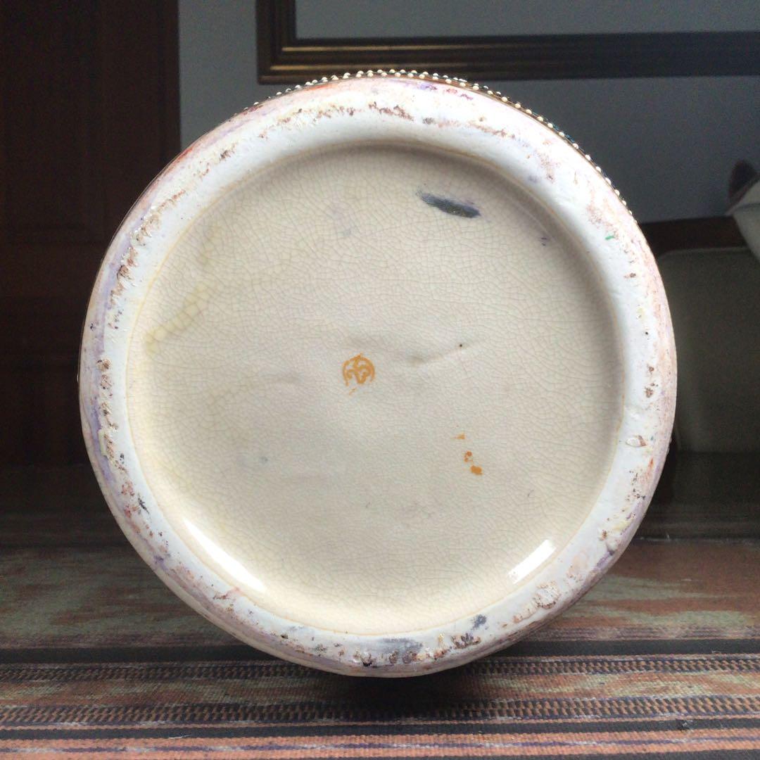 『発見うー特価』　薩摩焼　風林火山　青粒　金彩　花瓶　大サイズ