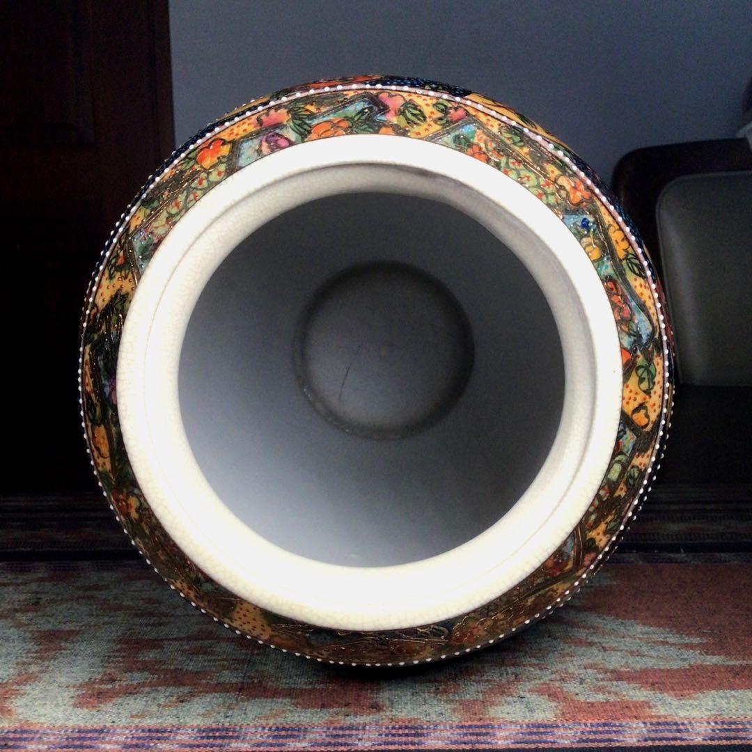 『発見うー特価』　薩摩焼　風林火山　青粒　金彩　花瓶　大サイズ