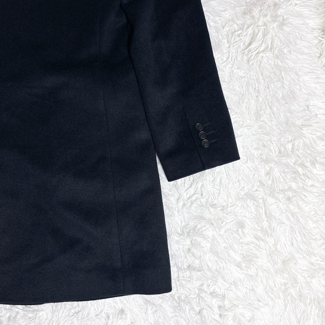 美品 UNIQLO カシミヤ混 チェスターコート ネイビー ロング丈 L