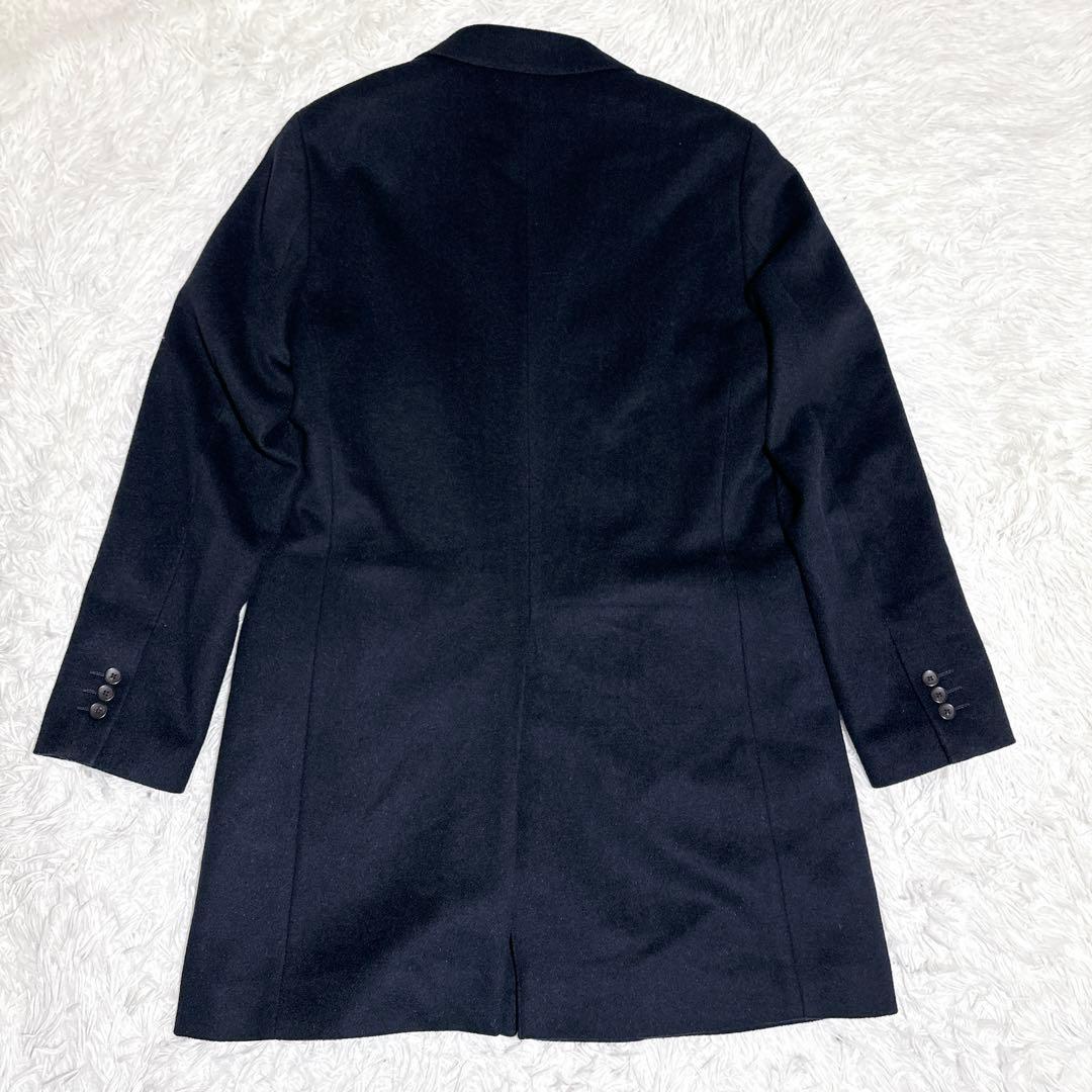 美品 UNIQLO カシミヤ混 チェスターコート ネイビー ロング丈 L