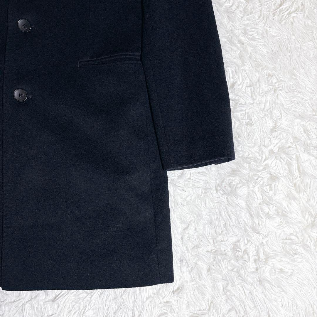 美品 UNIQLO カシミヤ混 チェスターコート ネイビー ロング丈 L