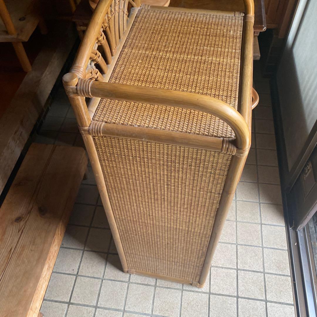 koizumi 籐　昭和レトロ　木製ラタン　サニタリーチェスト　ランドリーラック