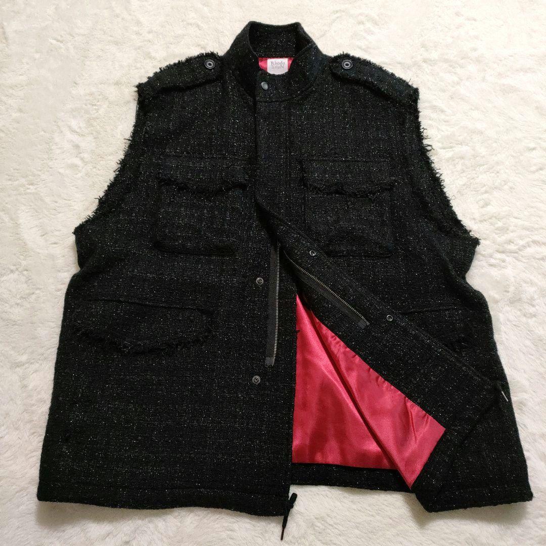 RhodolirioN ツイード ベスト 黒 赤裏地 キラキラ オーバーサイズ