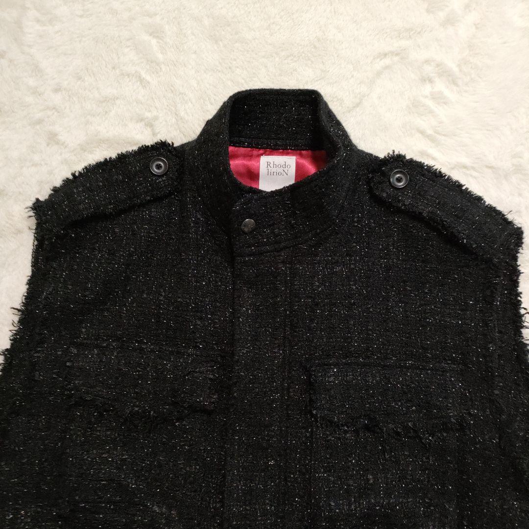 RhodolirioN ツイード ベスト 黒 赤裏地 キラキラ オーバーサイズ
