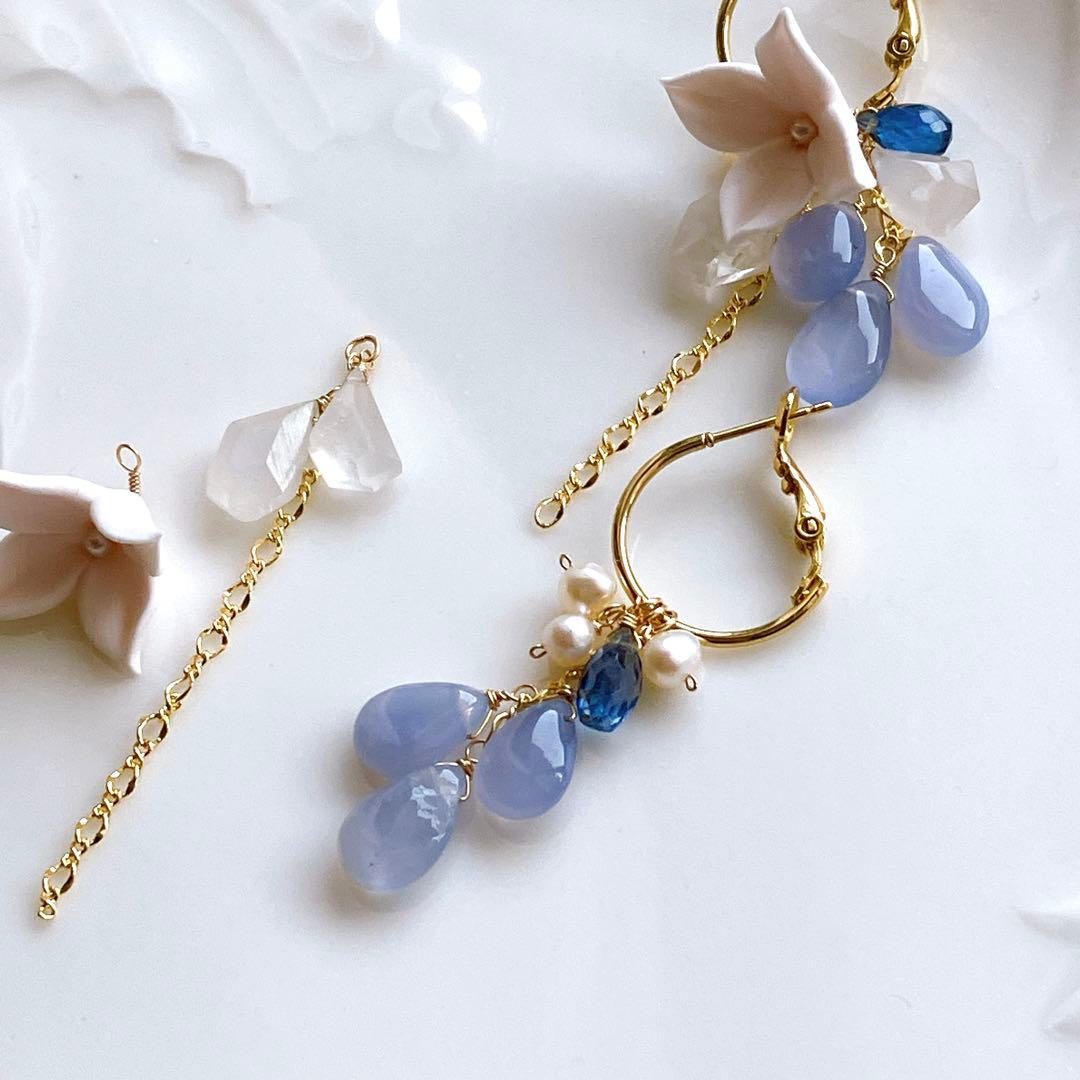 白妙◆ブルーカルセドニー×ブルームーンストーン×カイヤナイトピアス✧リリー