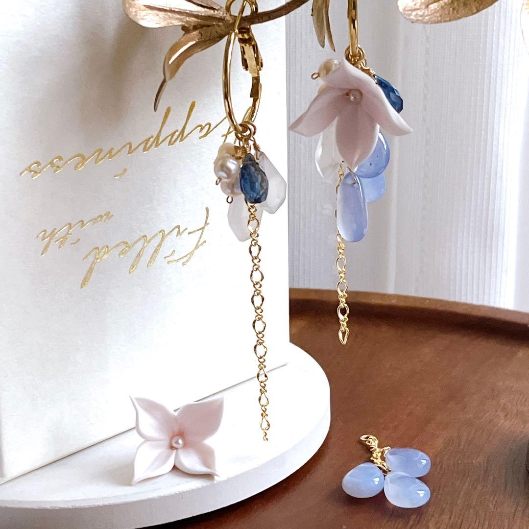 白妙◆ブルーカルセドニー×ブルームーンストーン×カイヤナイトピアス✧リリー