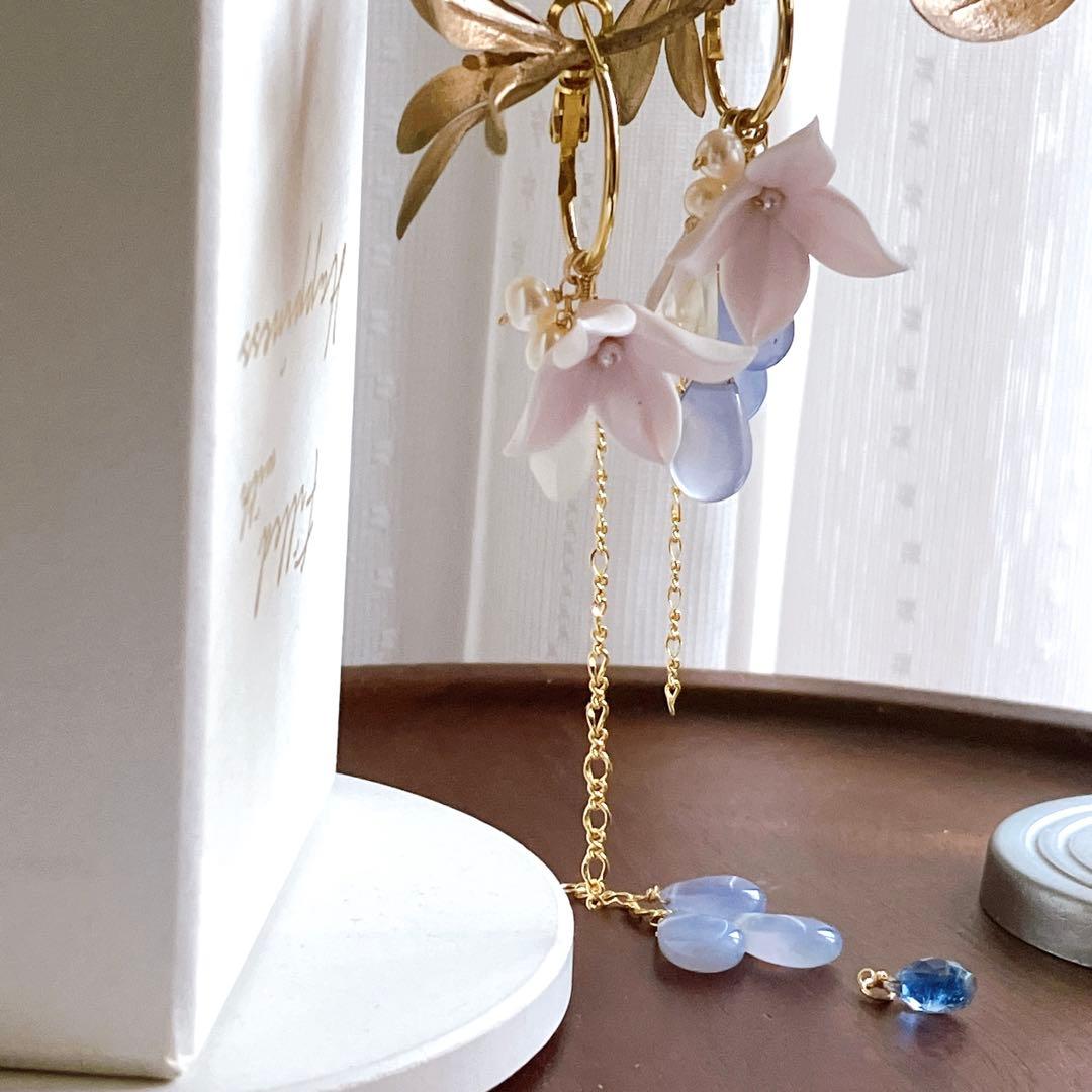 白妙◆ブルーカルセドニー×ブルームーンストーン×カイヤナイトピアス✧リリー