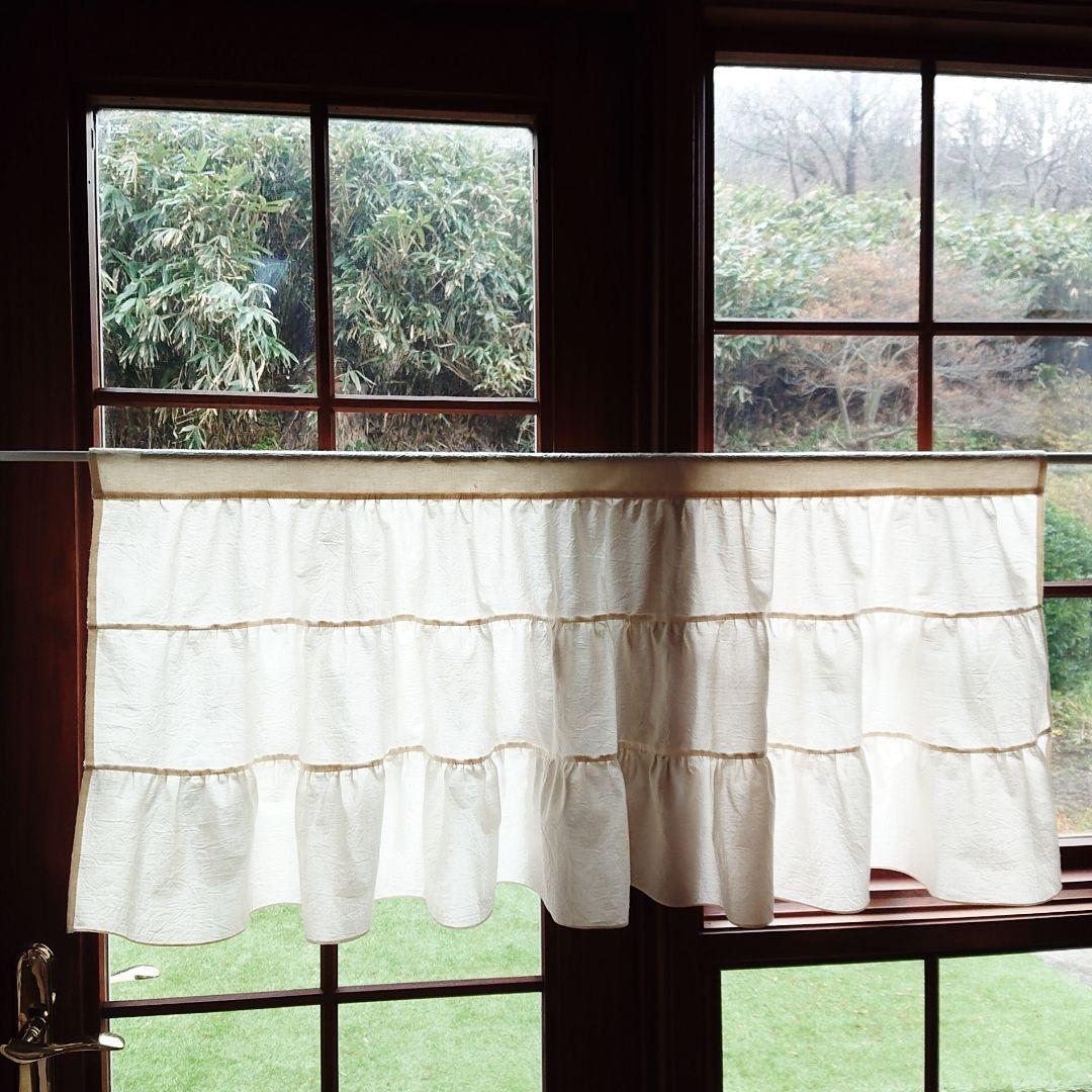 ナチュラルコットン♪３段ティアードカフェカーテン100cm×47cm キナリ無地
