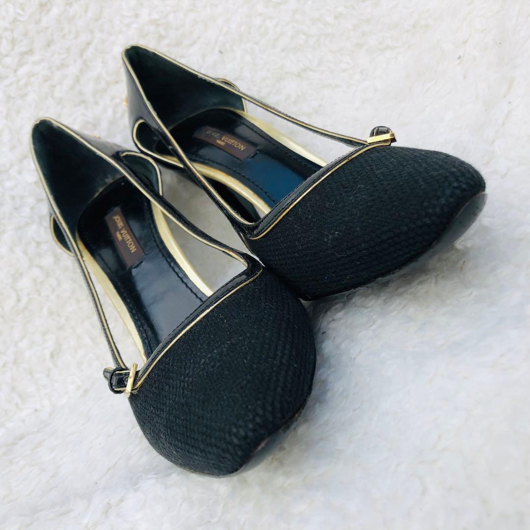 LOUIS VUITTON ブラック ハイヒール 南京錠 ゴールド エナメル