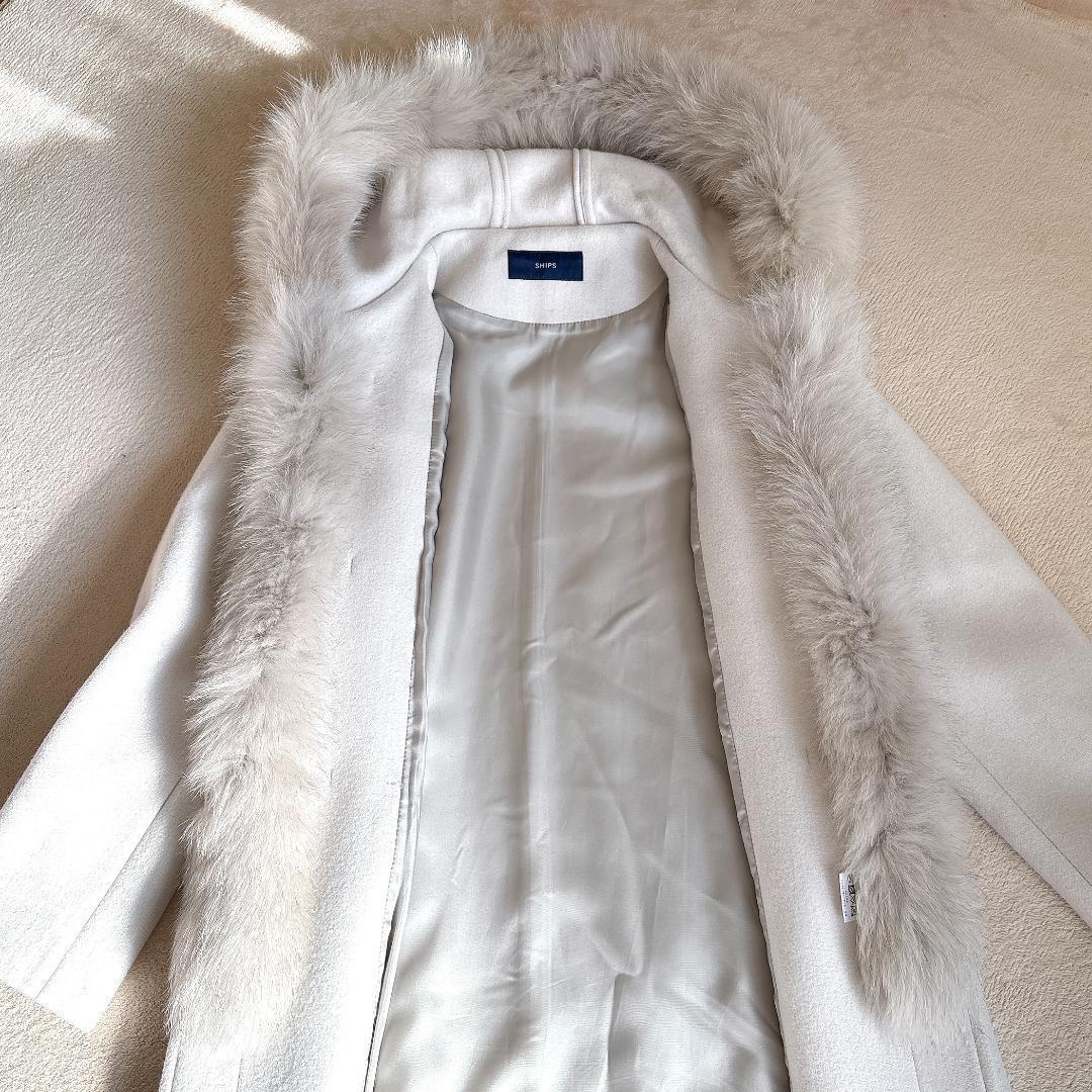 美品⭐️SHIPS カシミヤ混フォックスファー ダッフルコート36 アイボリー