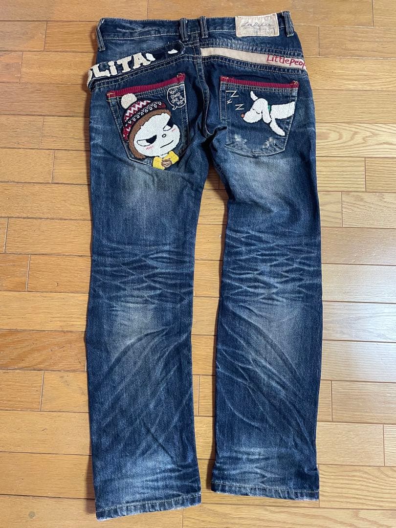 Lolita jeans 奈良美智　ヴィンテージ加工　サガラ刺繍デニム　Sサイズ