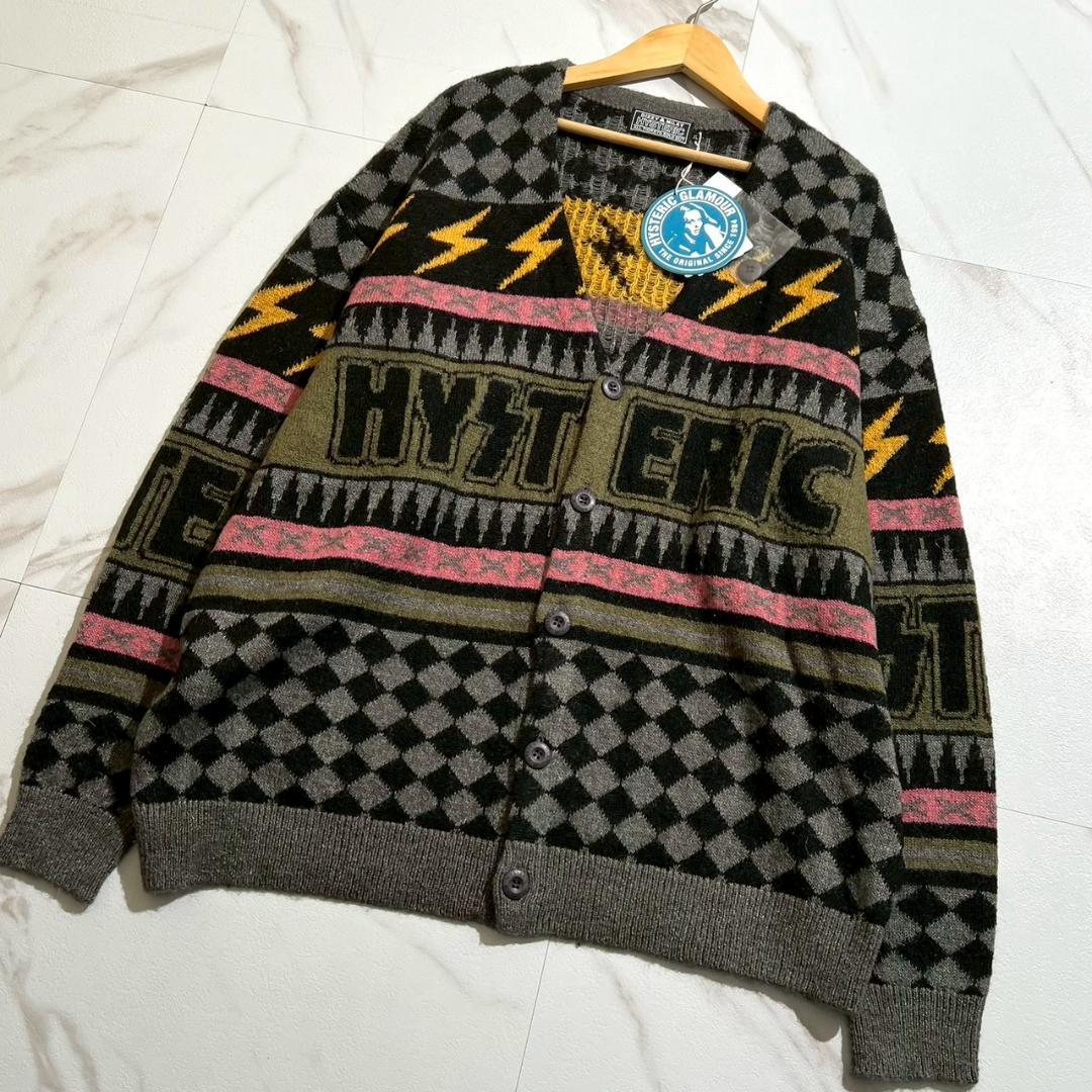 25aw　未使用　ヒステリックグラマー　サンダー柄　モヘア　カーディガン　XL