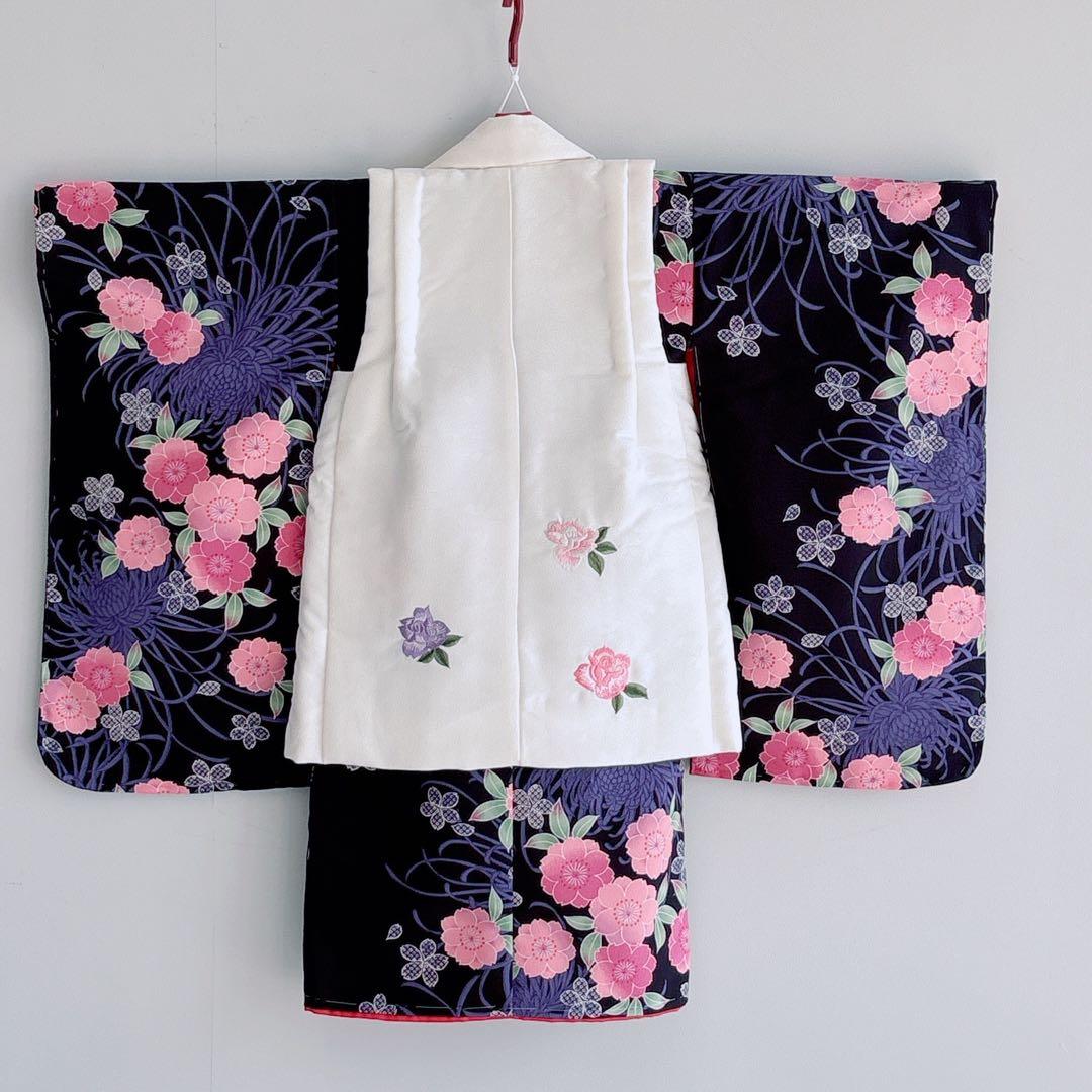 【フルセット】【新品未使用】七五三　3歳女の子　白×黒　バラ桜
