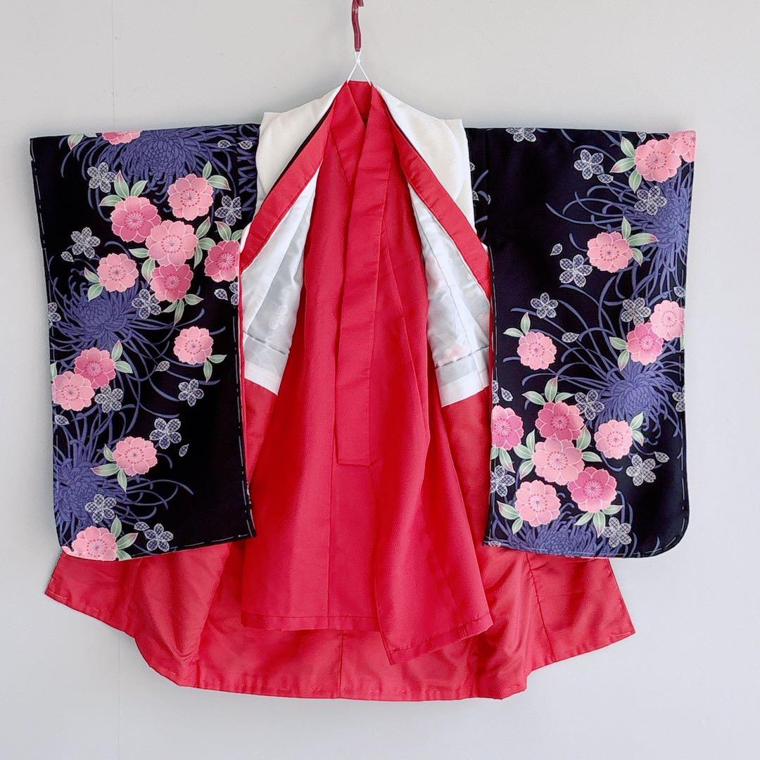 【フルセット】【新品未使用】七五三　3歳女の子　白×黒　バラ桜