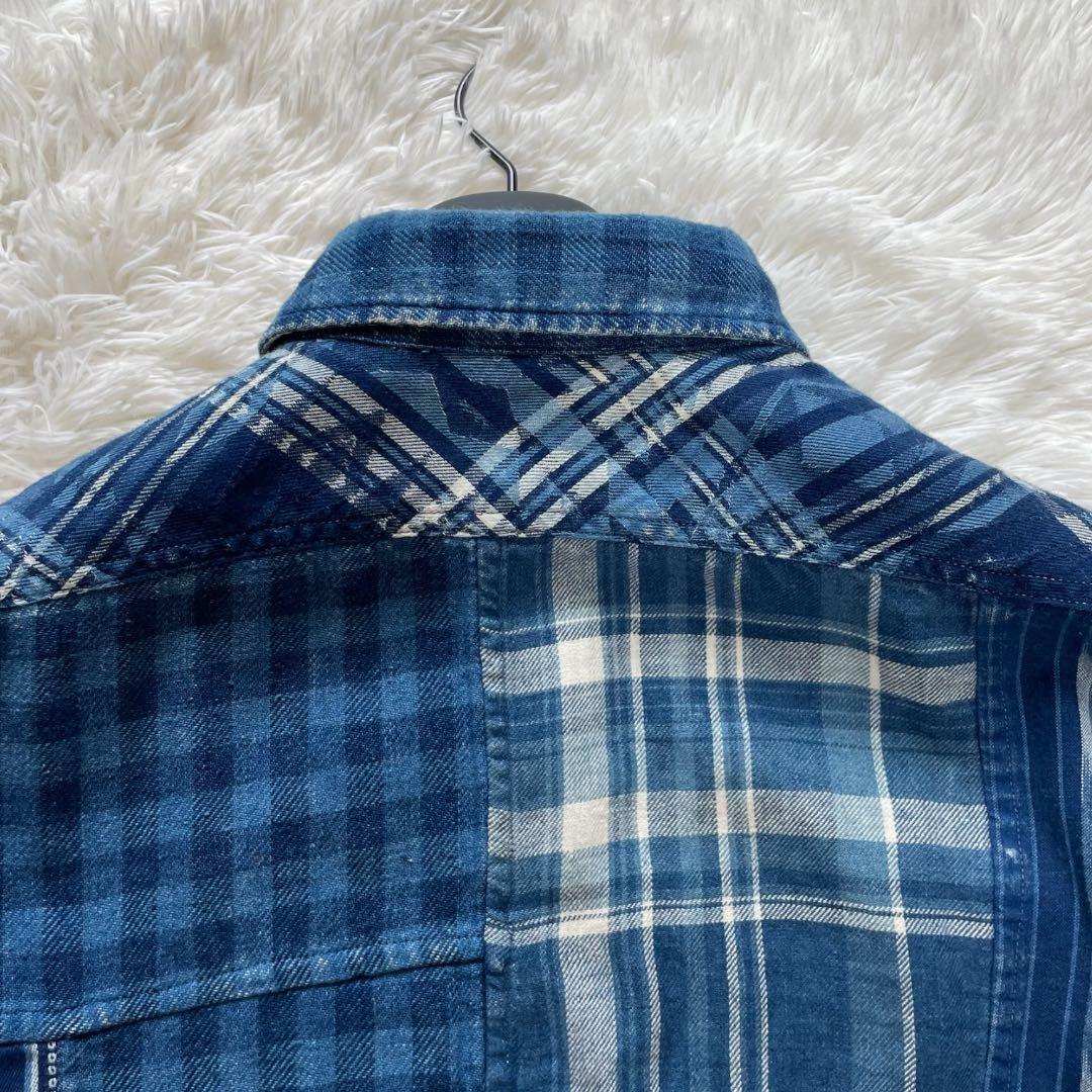 希少 ポロ ラルフローレン パッチワーク シャツ M インディゴ　ブルー 長袖