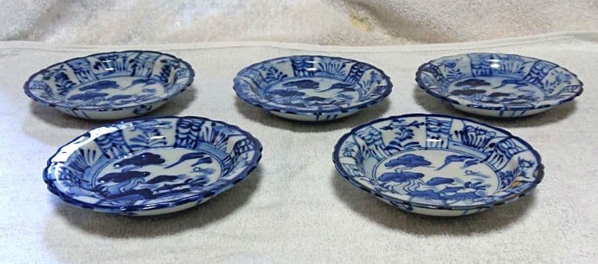 古伊万里染付輪花4寸皿5客A478